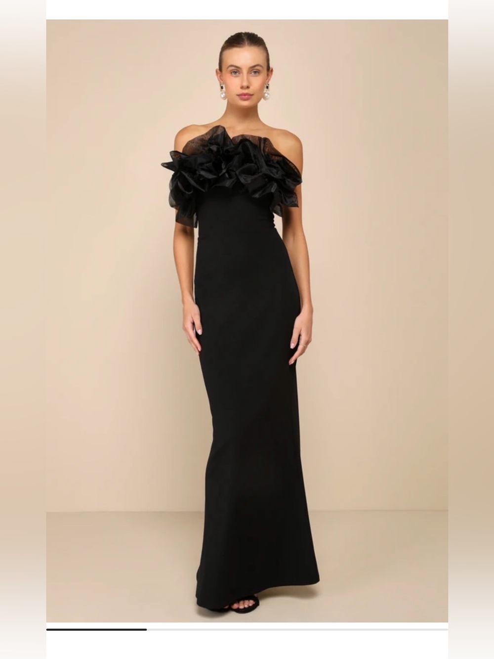 Lulu's Black Ruffle Strapless Maxi Dress